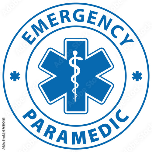 Emergency Paramedic text and blue Star of Life symbol rubber stamp icon isolated on white background. Emergency Medical service symbol.
