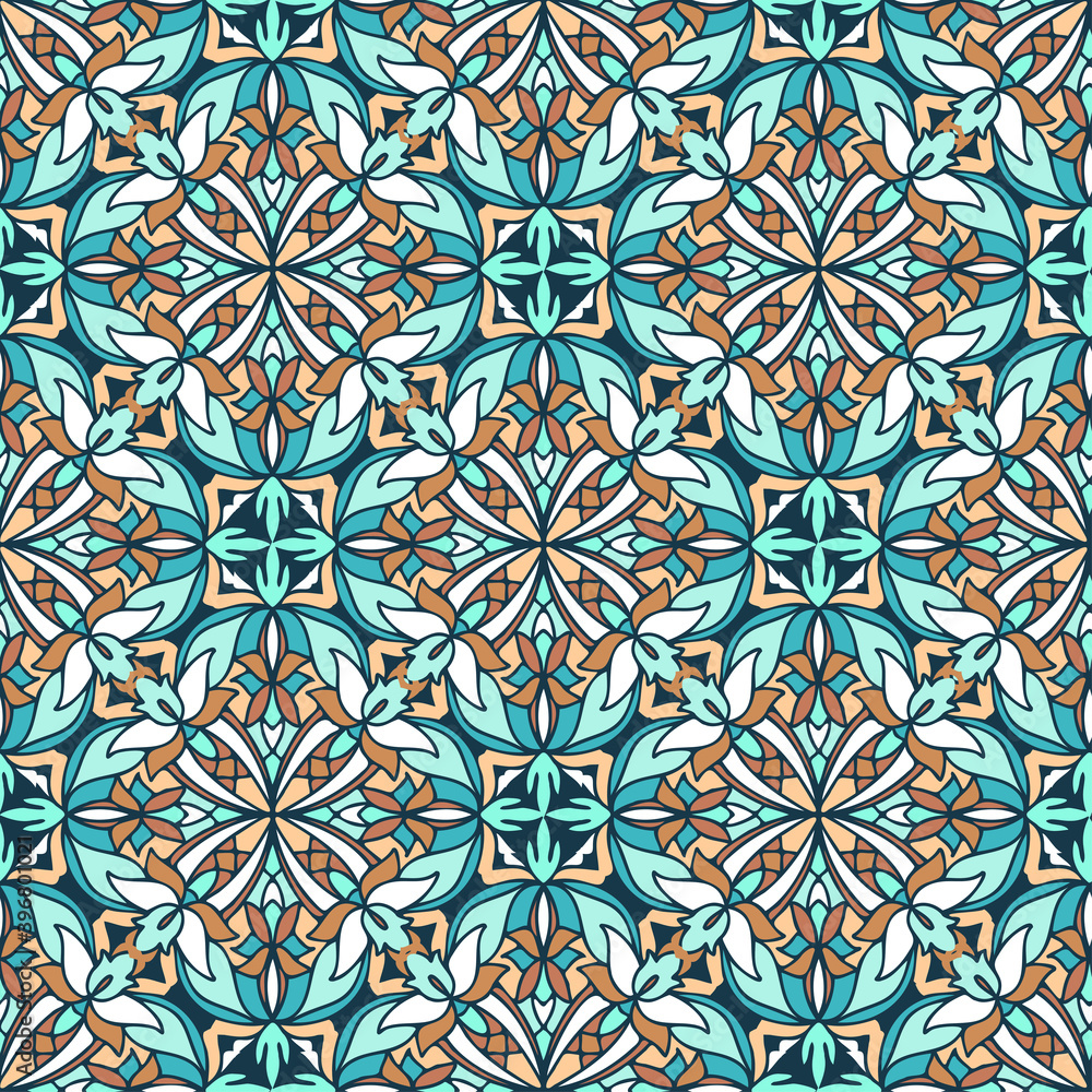 Colorful vector decorative geometric floral ornament seamless pattern in Moroccan style