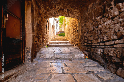 Town of Korcula narrow stone alley view