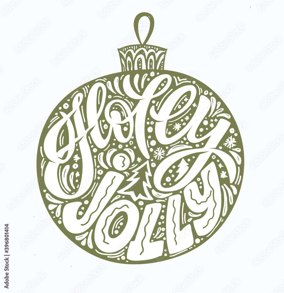 Season greetings! Holly Jolly! Merry Christmas and Happy new year - cute hand drawn doodle lettering postcard.  Winter holidays label - cute template design.