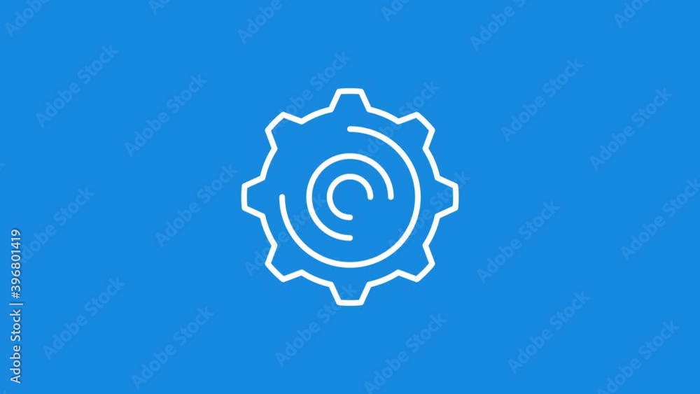 gear white icon animation.Trim path animation.4K video.blue background. gear white icon animation.Trim path animation.4K video.blue background.