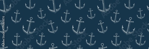 Colored seamless pattern wallpaper with nautical anchor. Old, vintage symbol navigation and seafaring. Ocean life for marine design