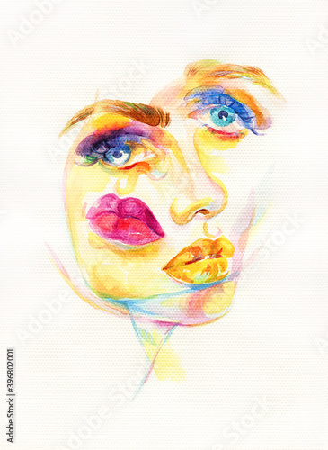 Fototapeta Naklejka Na Ścianę i Meble -  abstract woman face. fashion illustration. watercolor painting
