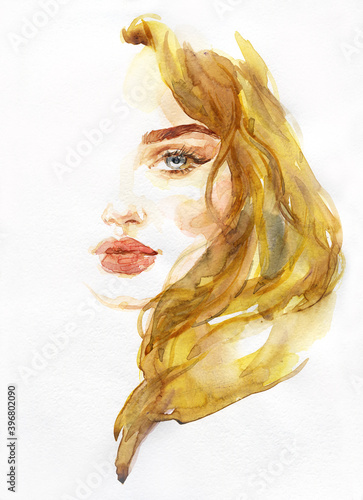 Fototapeta Naklejka Na Ścianę i Meble -  abstract woman face. fashion illustration. watercolor painting
