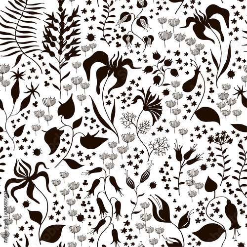 Seamless floral pattern white and black
