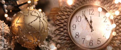 Golden New Year clock in a ...