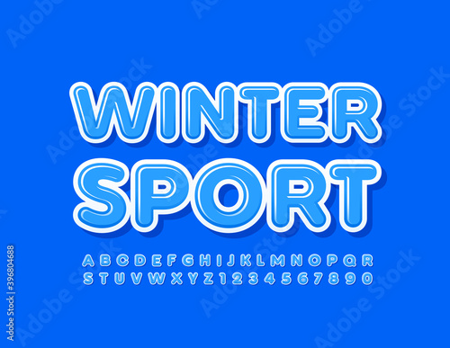 Vector blue logo Winter Sport. Modern style Font. Creative Alphabet Letters and Numbers set
