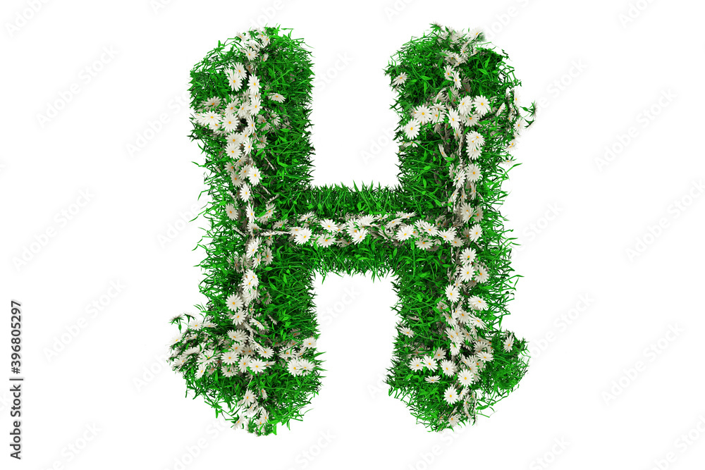 Letter H of Green Grass And Flowers. 3d rendering Letter H of Green Grass And Flowers. 3d rendering
