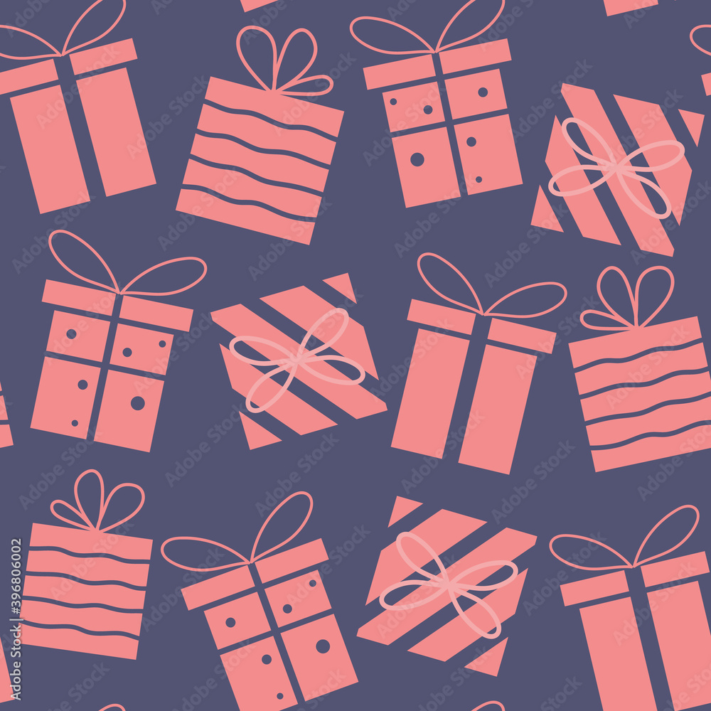 Obraz premium Gift box seamless pattern on payne gray background