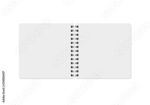 Vector Realistic opened Notepad. Notebook with square pages and metal springs. Copybook, booklet, journal, organizer, diary. Empty white mockup. EPS10.