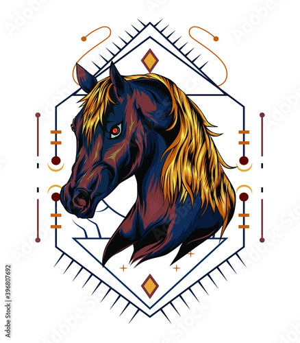 Horse Head Vector Logo Template. Logo vector images of horse design on sacred geometry background.