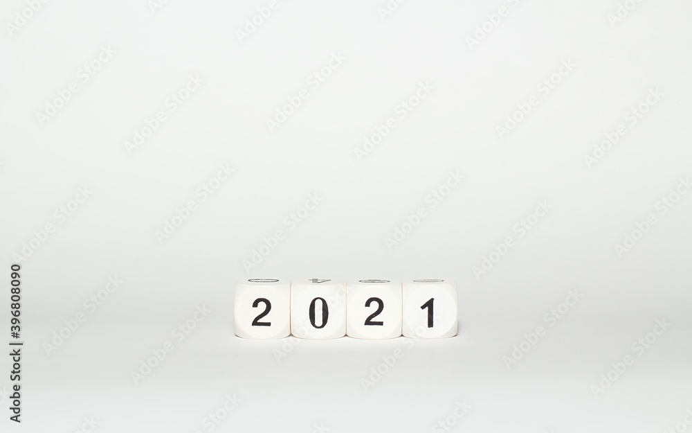 year 2021 written with cubes on white background year 2021 written with cubes on white background