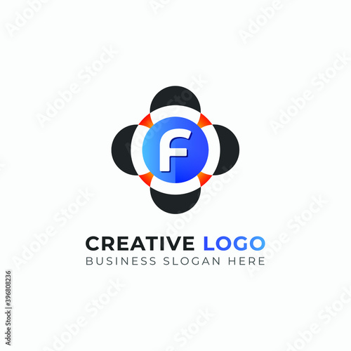 F logo mark. Colorful F letter logo template. Letter F modern gradient logo design element