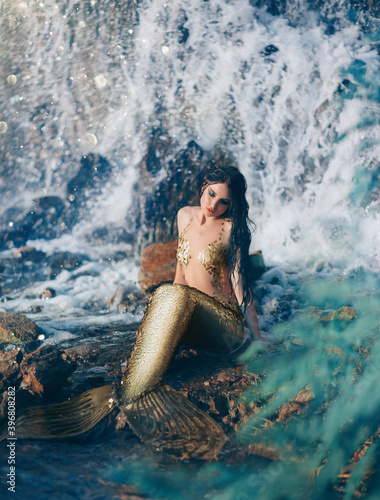 Fototapeta Fantasy woman real mermaid myth goddess of sea