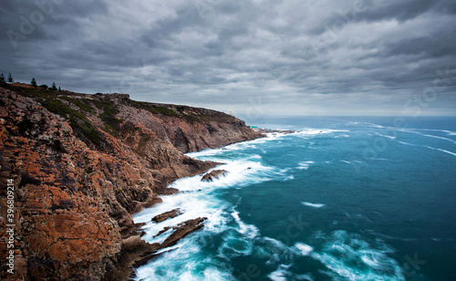 Wide angle view of the coastline on the garden route at Mosselbay in the garden route of south africa photo