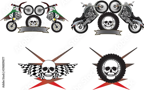 mechanical sticker with motorcycling skull