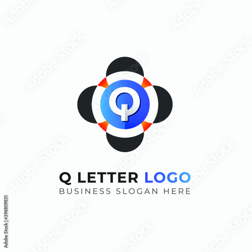 Q logo mark. Colorful Q letter logo template. Letter Q modern gradient logo design element