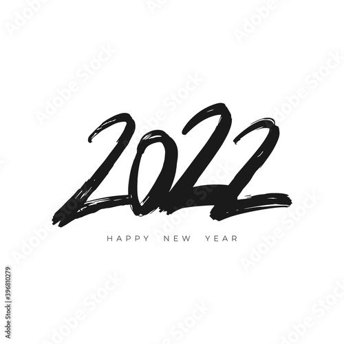 2022 Happy New Year vector brush calligraphy number isolated on white background.