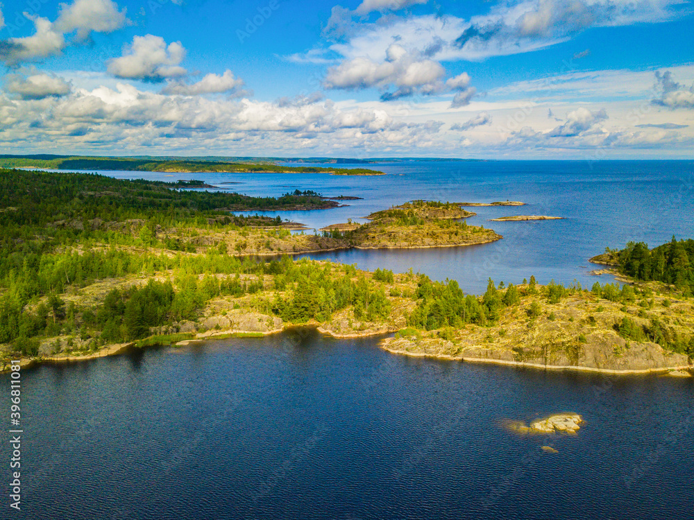 Stone islands archipelago of the great north lake Ladoga. Karelia, Aerial view Stone islands archipelago of the great north lake Ladoga. Karelia, Aerial view
