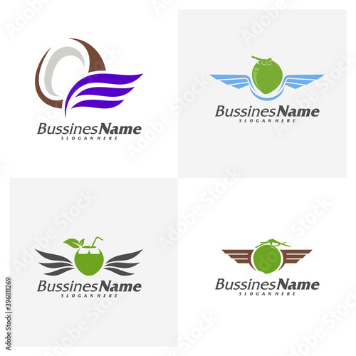 Set of Wing Coconut logo vector template, Creative Coconut logo design concepts, Icon symbol, Illustration