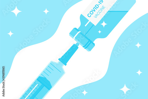 Plastic syringe with needle and bottle. Vaccination concept