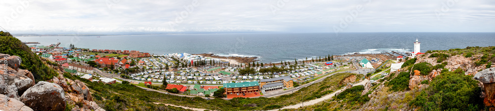 Panoramic view of Mosselbay from the Snt Blaize lighthouse overlooking the Mosselbay bay towards George in the Western Cape of South Africa