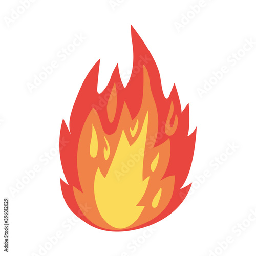 fire of orange, yellow and red color over a white background