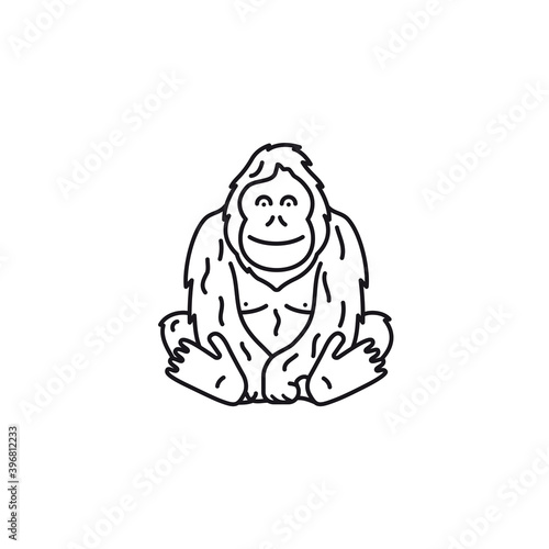 Orang-Utan vector line icon for Orangutan Day on August 19. Endangered species and wildlife symbol.