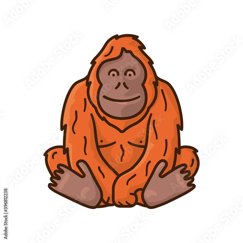 Orang-Utan isolated vector illustration for Orangutan Day on August 19. Endangered species and wildlife symbol.