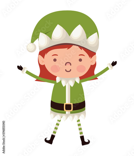 elf female with a green suit on white background