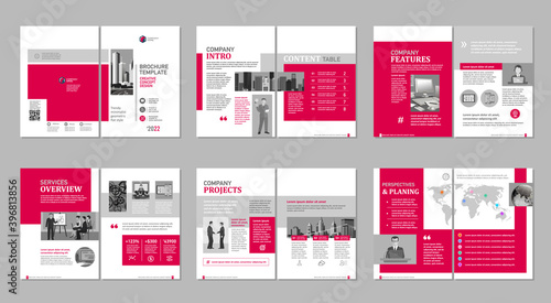 Brochure creative design. Multipurpose template, include cover, back and inside pages. Trendy minimalist flat geometric design. Vertical a4 format.
