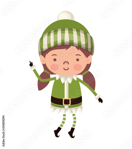 elf female with a green suit over white background