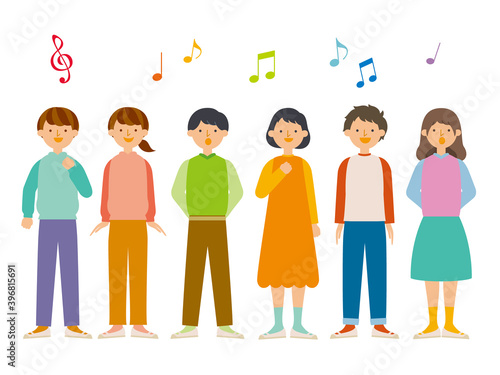歌を歌うたくさんの子どものイラスト