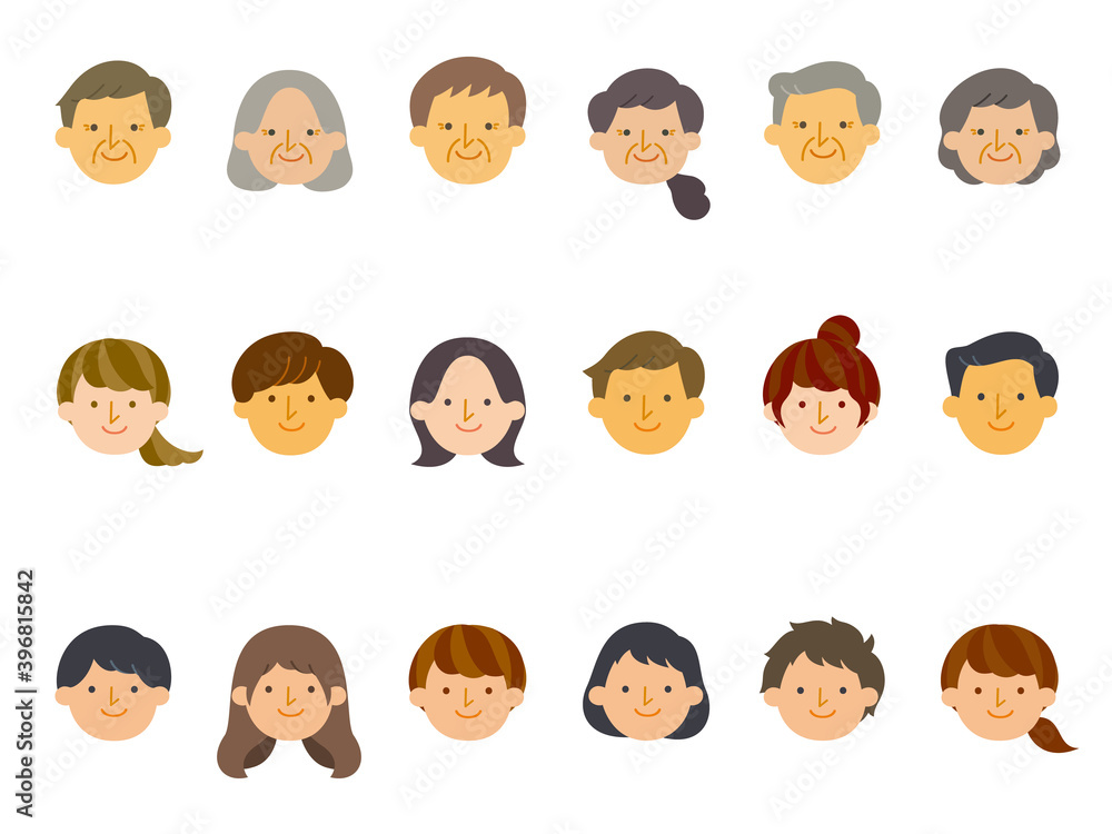 いろんな世代の人物アイコンイラスト Stock Vector Adobe Stock
