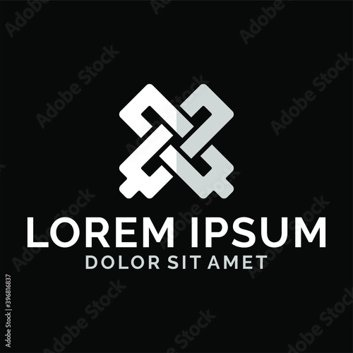 Initial letter QQ logo template with geometric heraldic or sacred line art illustration in flat design monogram cross symbol