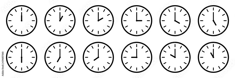 Clock icon collection. Time, stopwatch, clock hours set of isolated signs. Stock vector elements. Clock icon collection. Time, stopwatch, clock hours set of isolated signs. Stock vector elements.