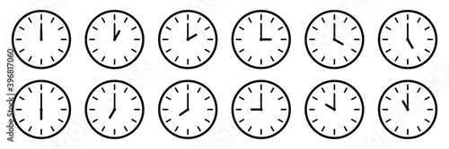 Clock icon collection. Time, stopwatch, clock hours set of isolated signs. Stock vector elements. photo