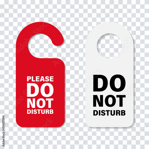 Do no disturb handle door sign. Vector isolated hotel service cardboard sign. Hotel door message. Stock vector.