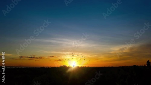 Wallpaper Mural Sunset Sky with Horizon and Bird Flock Silhouette Torontodigital.ca