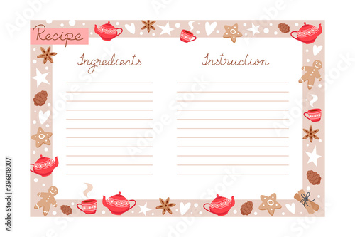 Christmas holiday baking recipe template with ingredients and instructions