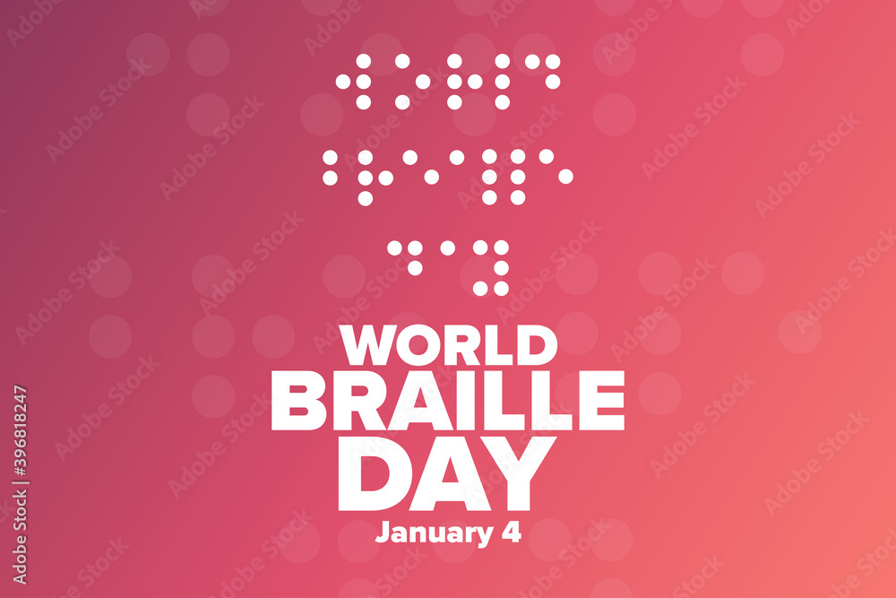 World Braille Day. January 4. Holiday concept. Template for background, banner, card, poster with text inscription. Vector EPS10 illustration.