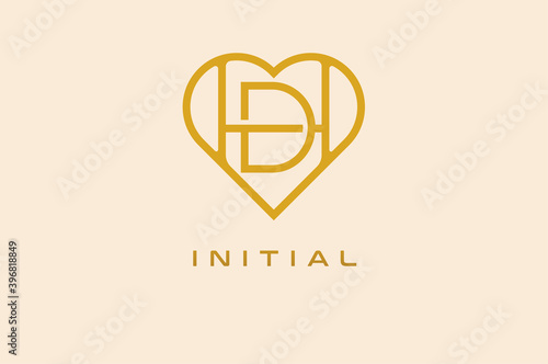 Abstract initials D and H logo, gold colour line style heart and letter combination, usable for brand, card and invitation, logo design template element,vector illustration-01
