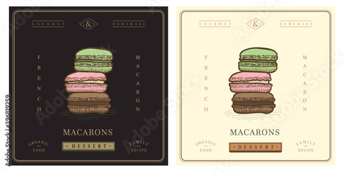 French Macarons vintage retro illustration