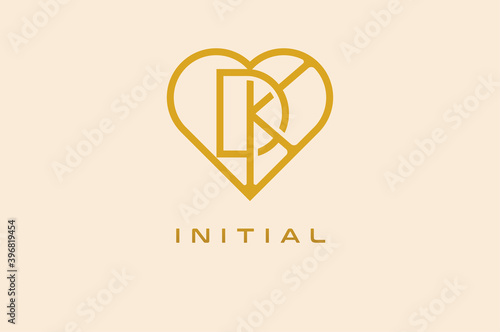 Abstract initials D and K logo, gold colour line style heart and letter combination, usable for brand, card and invitation, logo design template element,vector illustration-01