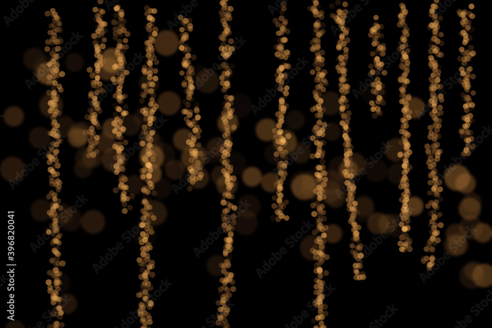golden bokeh christmas lihgt chains isolated on black background, overlay golden bokeh christmas lihgt chains isolated on black background, overlay
