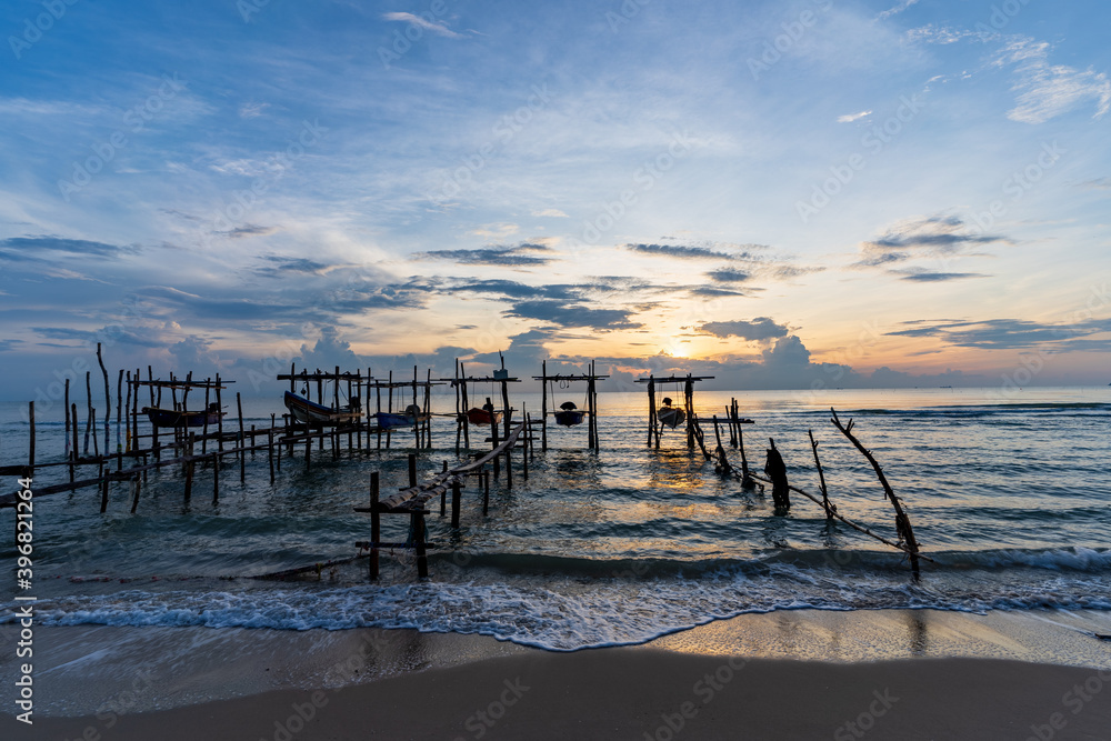 Morning view before sunrise Fishing boat's harbor service at Bang Hoi Beach, Songlkhla, Thailand. Morning view before sunrise Fishing boat's harbor service at Bang Hoi Beach, Songlkhla, Thailand.