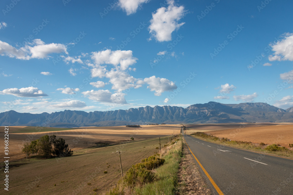 Scenic view to Riviersonderend Mountains and landscape at Overberg district, South Africa.