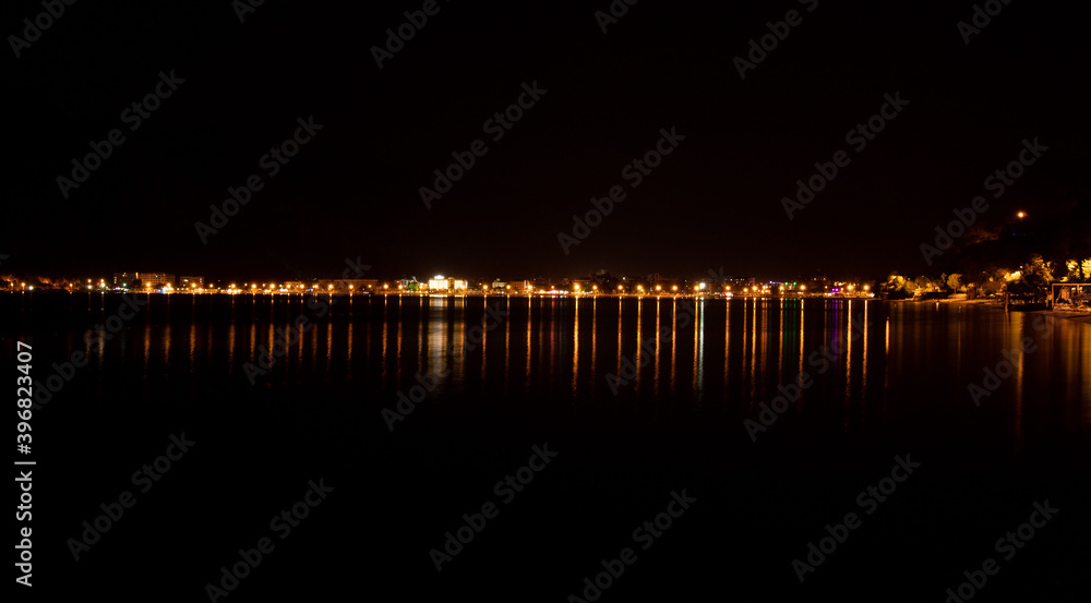 Night view of the resort town from the sea side, Marmaris, Turkey