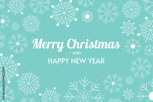 Merry Christmas and Happy New Year. Vector blue background with snowflakes. Suitable for a postcard  invitation  banner.