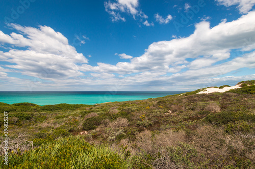 Scenic view of sand dunes and beach at De Hoop nature Reserve, South Africa.